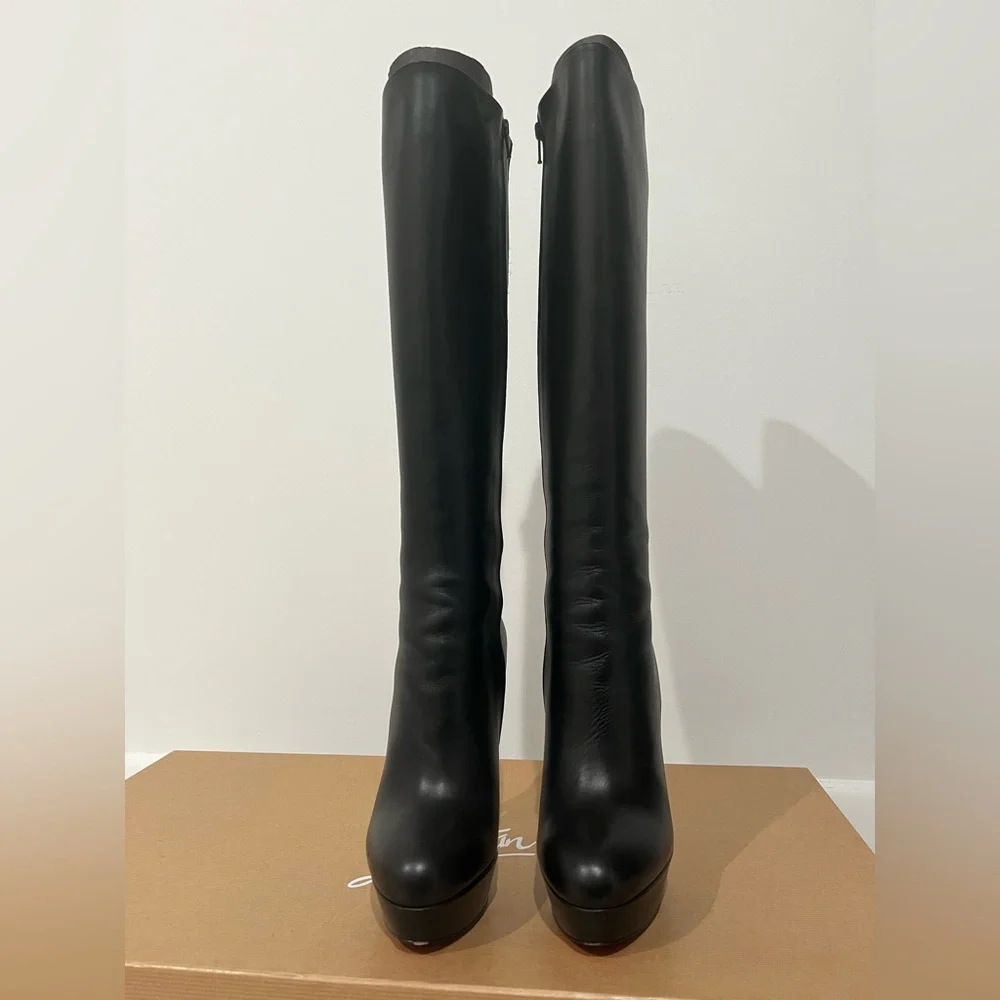 Christian Louboutin Bianca Botta 140 Black Leather Knee-High Boots EU39 Red Sole - Picture 5 of 9